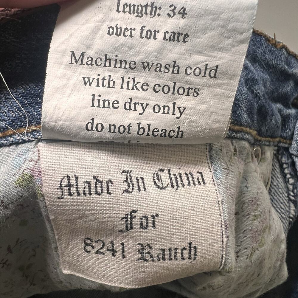 8241 Ranch Jeans Size 6 Blue Floral Crochet Patches Straight Leg Boho Festival - Picture 14 of 15